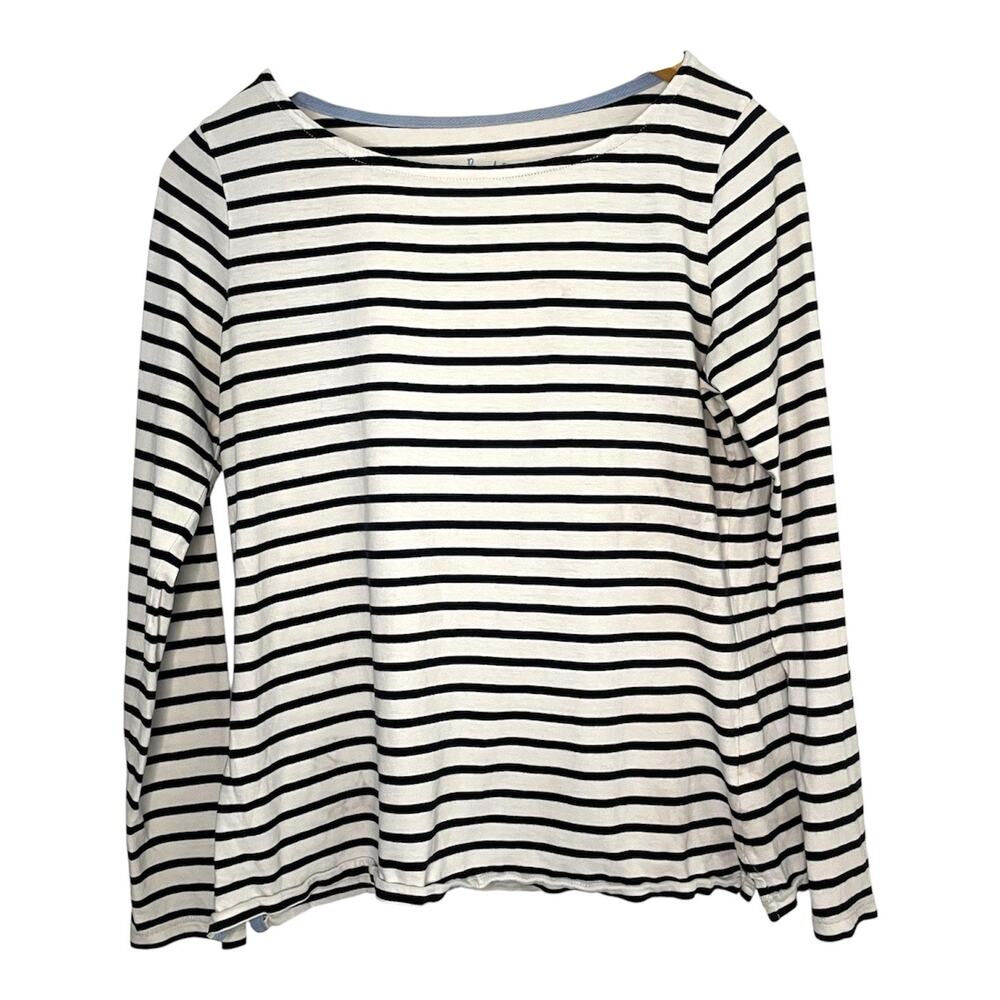Boden Striped Long Sleeve Breton Top Black White Cotton Boat Neck Size M